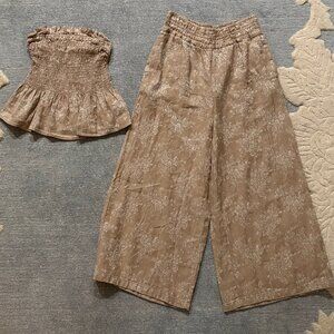 By Anthropologie Linen Cotton Top and Bottoms Set (NWT, XXS)